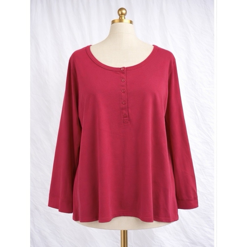 Duluth Trading Henley Longtail T-Shirt Tee 100% Cotton Berry Pink Women's 3X
